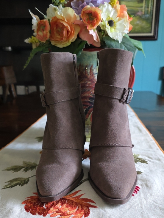 Crown Vintage Shoes - Crown Vintage Women's Brown Suede Ankle Boots with Buckle
